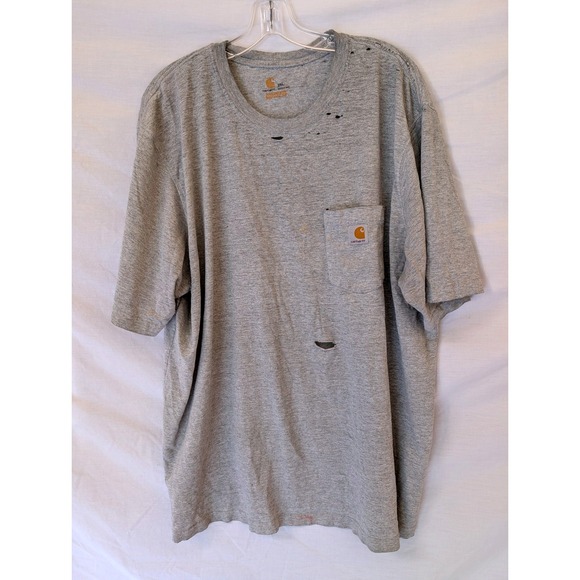 Carhartt Other - Thrashed Carhartt K87 Pocket Tee Gray 2XL Sun Faded Shredded Grunge Workwear